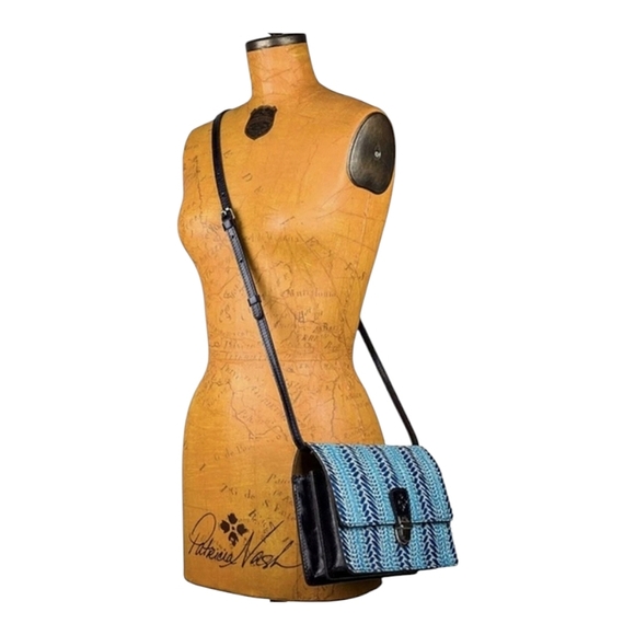 Patricia Nash Embossed Wicker Woven Leather Blue Laurentina Crossbody Bag - Picture 2 of 10